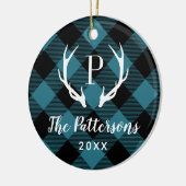 Foto van Blue and Black Pset Rustic Antler Keramisch Ornament (Links)