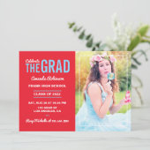 Foto van Blue and Cherry Red Graduation Party Kaart (Staand voorkant)