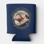 Foto van Blue and Gold Happy First Vaderdag Blikjeskoeler (Achterkant)