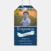 Foto van Blue and Gold Third Birthday Cadeaulabel (Voorkant)