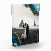 Foto van Blue & Gold Agate Geode Glitter Weddensch (Links)