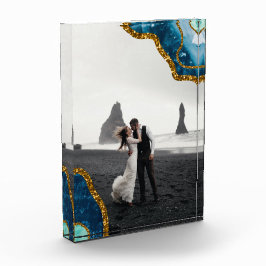 Foto van Blue & Gold Agate Geode Glitter Weddensch