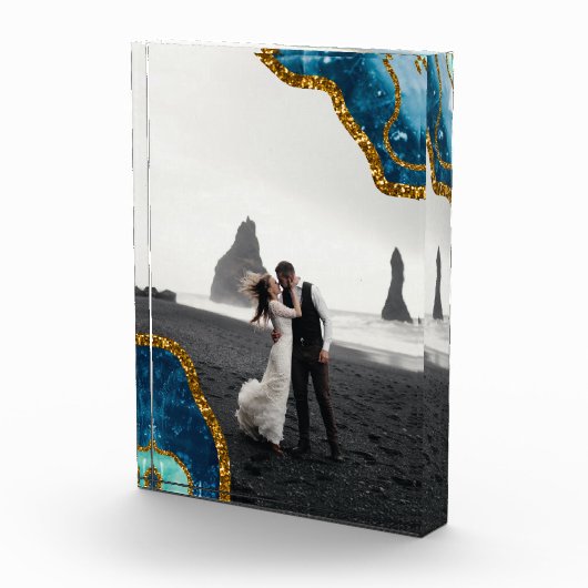 Foto van Blue & Gold Agate Geode Glitter Weddensch (Rechts)