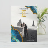 Foto van Blue & Gold Agate Geode Glitter Weddensch Bedankkaart (Staand voorkant)