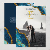 Foto van Blue & Gold Agate Geode Glitter Weddensch Bedankkaart (Voorkant / Achterkant)