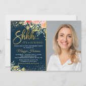 Foto van Blue Gold Floral Surprise Retirement Part Kaart (Voorkant)