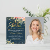 Foto van Blue Gold Floral Surprise Retirement Part Kaart (Staand voorkant)