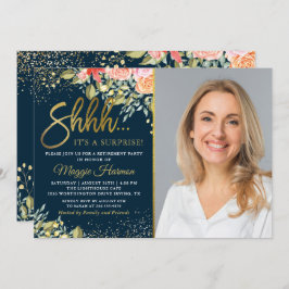 Foto van Blue Gold Floral Surprise Retirement Part Kaart