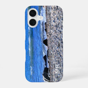 Foto van Blue Ocean Simple Monogram toevoegen iPhone 16 Hoesje