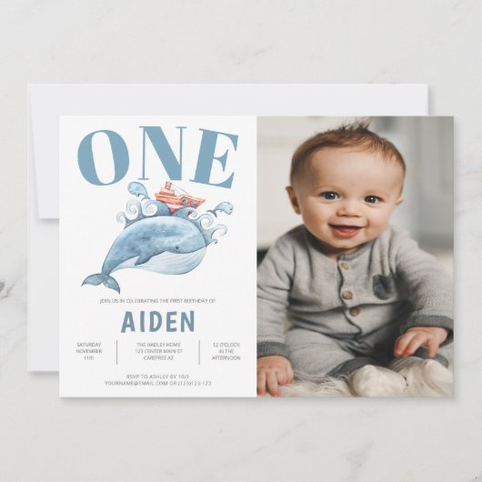 Foto van Blue Whale 1st Birthday Kaart (Voorkant)