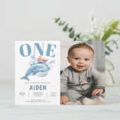 Foto van Blue Whale 1st Birthday Kaart (Staand voorkant)