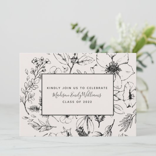 Foto van Blush Botanische Script 3 van afstuderen Kaart (Staand voorkant)