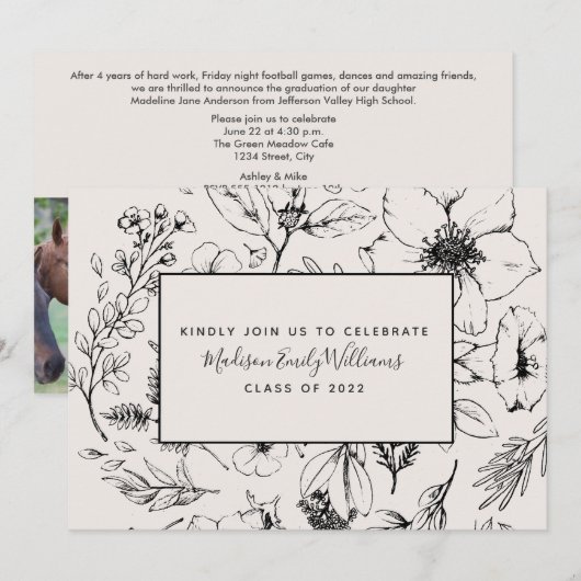 Foto van Blush Botanische Script 3 van afstuderen Kaart (Voorkant / Achterkant)