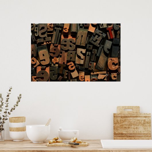 Foto van boekdrukpers, van hout poster (Keuken)