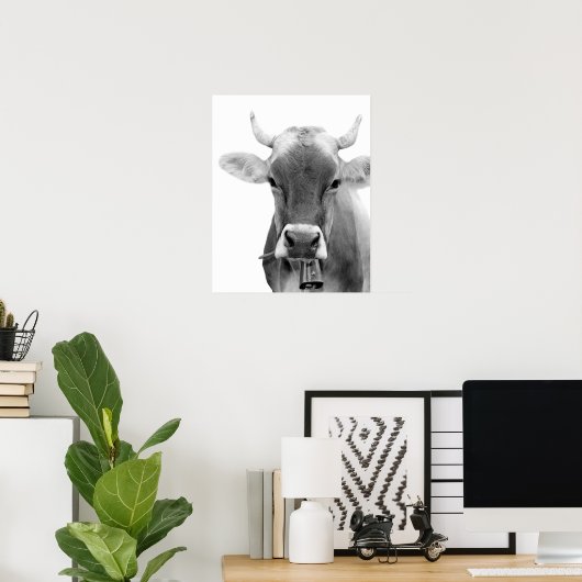 Foto van boerderijen van zwarte en witte koe poster (Thuiskantoor)