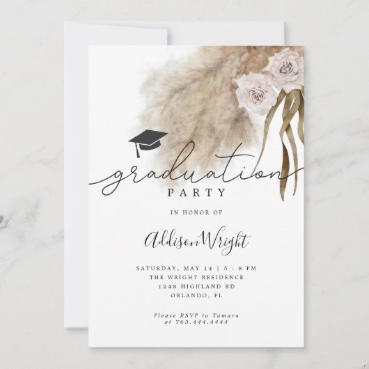 Foto van Boho Pampas Grass Gradution Party Kaart (Voorkant)