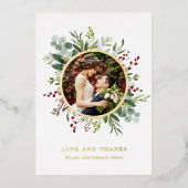 Foto van Botanical Greenery Dank je Gold Foil card Folie Uitnodiging (Voorkant)