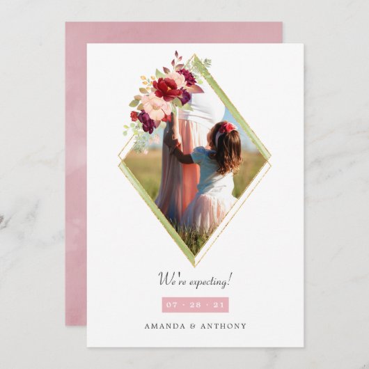 Foto van Bourgogne en Blush Geometric Aankondiging (Voorkant / Achterkant)