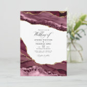 Foto van Bourgogne en Gold Agate Wedding Kaart (Staand voorkant)