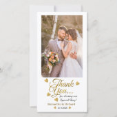 Foto van Bride en Groom Weddenschap Gold Script Bedankkaart (Voorkant)