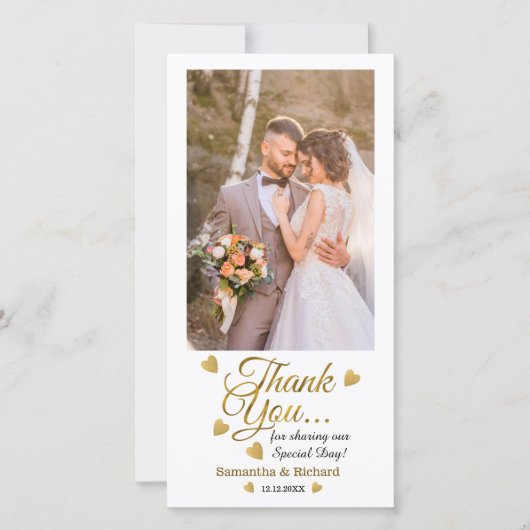Foto van Bride en Groom Weddenschap Gold Script Bedankkaart (Voorkant)