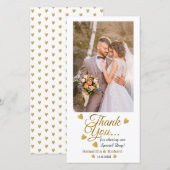 Foto van Bride en Groom Weddenschap Gold Script Bedankkaart (Voorkant / Achterkant)