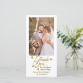 Foto van Bride en Groom Weddenschap Gold Script Bedankkaart (Staand voorkant)