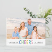 Foto van Bright Cheers Aqua Happy Nieuwjaar Feestdagenkaart (Staand voorkant)