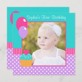 Foto van Bright Cupcake Polka Dot Girl 1ste verjaa Kaart (Voorkant / Achterkant)