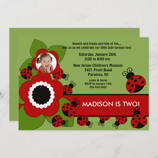 Foto van Bright flower & Ladybug - uitnodiging voo (Voorkant / Achterkant)