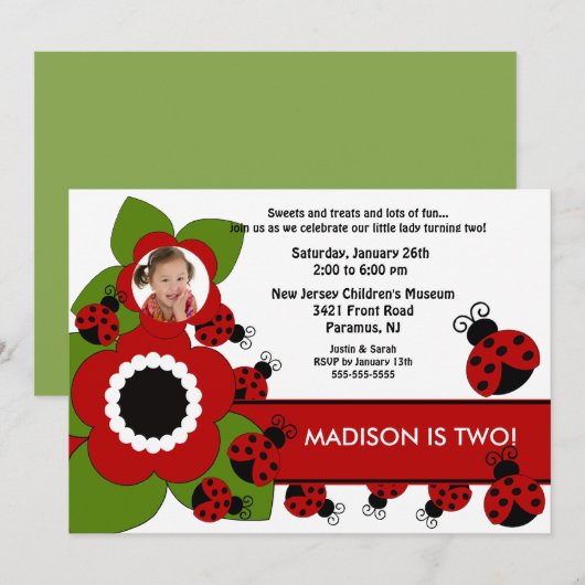 Foto van Bright flower & Ladybug - uitnodiging voo (Voorkant / Achterkant)