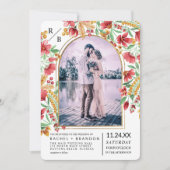 Foto van Bright Pink Yellow Floral Arch Wedding Kaart (Voorkant)