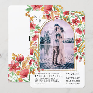 Foto van Bright Pink Yellow Floral Arch Wedding Kaart