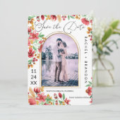 Foto van Bright Pink Yellow Floral Arch Wedding Save The Date (Staand voorkant)