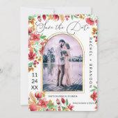 Foto van Bright Pink Yellow Floral Arch Wedding Save The Date (Voorkant)