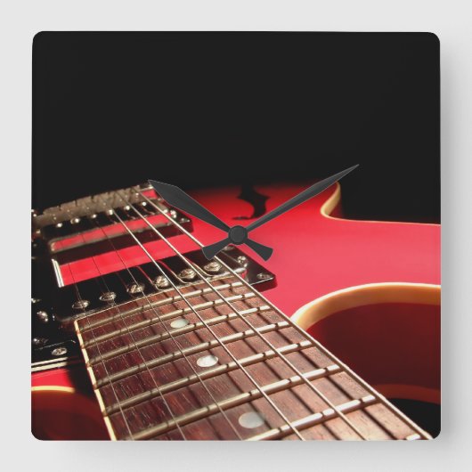 Foto van Bright Red Electric Gitar Vierkante Klok (Voorkant)