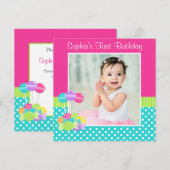 Foto van Bright Snoep Polka Dot Girl 1ste verjaard Kaart (Voorkant / Achterkant)