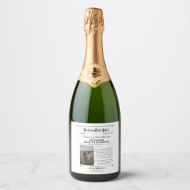 Foto van bruidsmeisje-aanzoek in krant sparkling wijnetiket