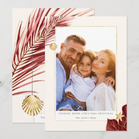 Foto van Burgundy en Gold Tropical Greenery Feestdagenkaart (Voorkant / Achterkant)