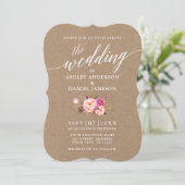 Foto van Calligrafie-script Roze Floral Wedding Kr Kaart (Staand voorkant)
