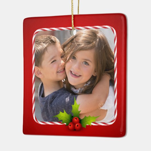 Foto van Candy Cane Holly Keramisch Ornament (Links)