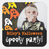 Foto van cartoon Spooky Ghosts Kind Halloween Part Vierkante Sticker (Voorkant)