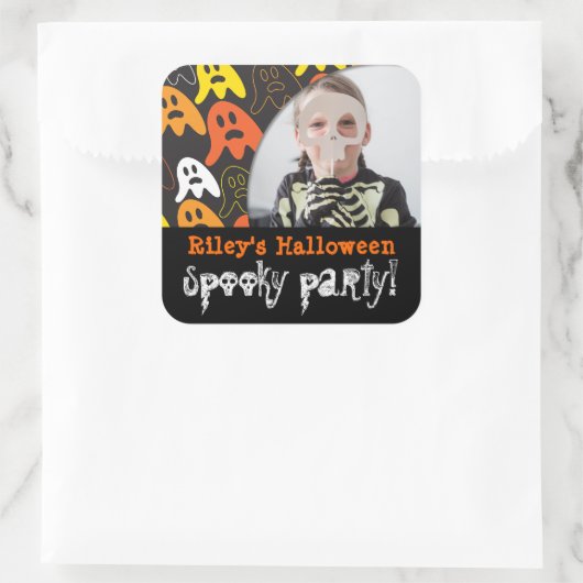 Foto van cartoon Spooky Ghosts Kind Halloween Part Vierkante Sticker (Tas)
