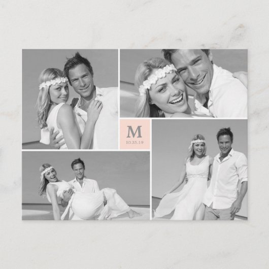 Foto van Center Square Monogram Weddenschap Hartel Briefkaart (Voorkant)