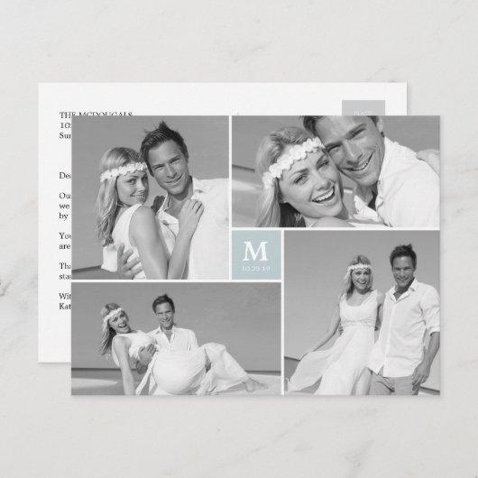 Foto van Center Square Monogram Weddenschap Hartel Briefkaart (Voorkant / Achterkant)