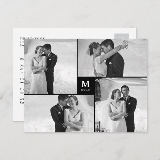 Foto van Center Square Monogram Weddenschap Hartel Briefkaart (Voorkant / Achterkant)