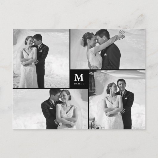 Foto van Center Square Monogram Weddenschap Hartel Briefkaart (Voorkant)