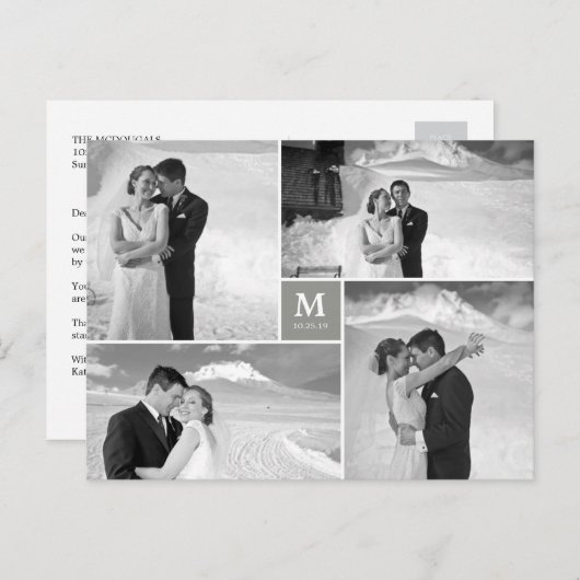 Foto van Center Square Monogram Weddenschap Hartel Briefkaart (Voorkant / Achterkant)