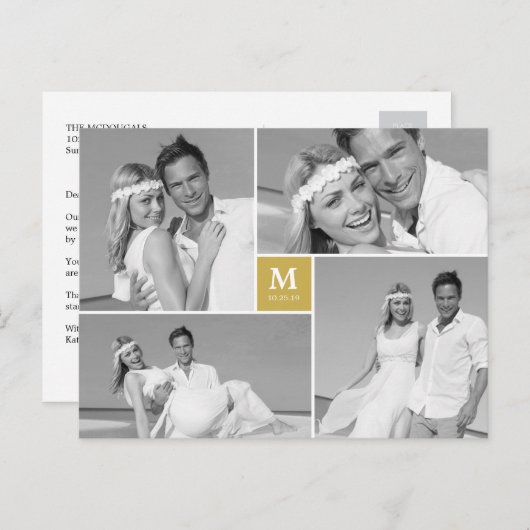 Foto van Center Square Monogram Weddenschap Hartel Briefkaart (Voorkant / Achterkant)