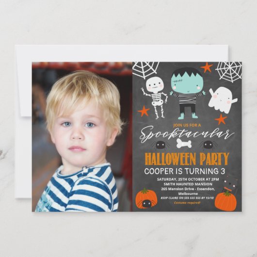 Foto van Chalkboard Halloween Party Birthday Kaart (Voorkant)